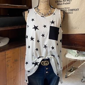 Honeyme white/black star patterned tank top
